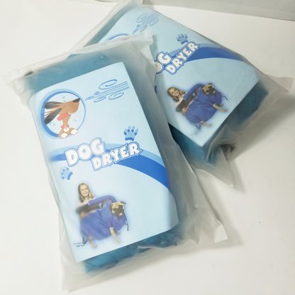 What you receive: the folded dog drying bag in a clear zip-lock bag