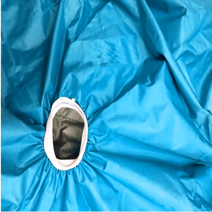 Close-up of the elastic leg hole on the dog drying bag